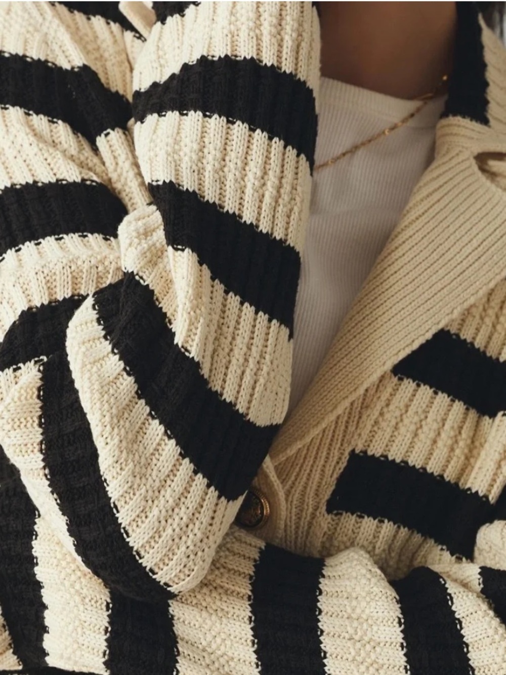 Maeve by Anthropologie Greta Black & Cream Striped Ribbed Button Polo Cardigan - Picture 14 of 14
